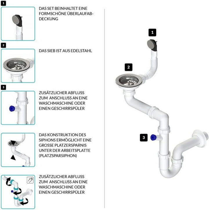 GRANMASTER Ivo Granitspüle 1 Becken mit Armatur und Siphon - Spülbecken Arbeitsplatte Küche Waschbec