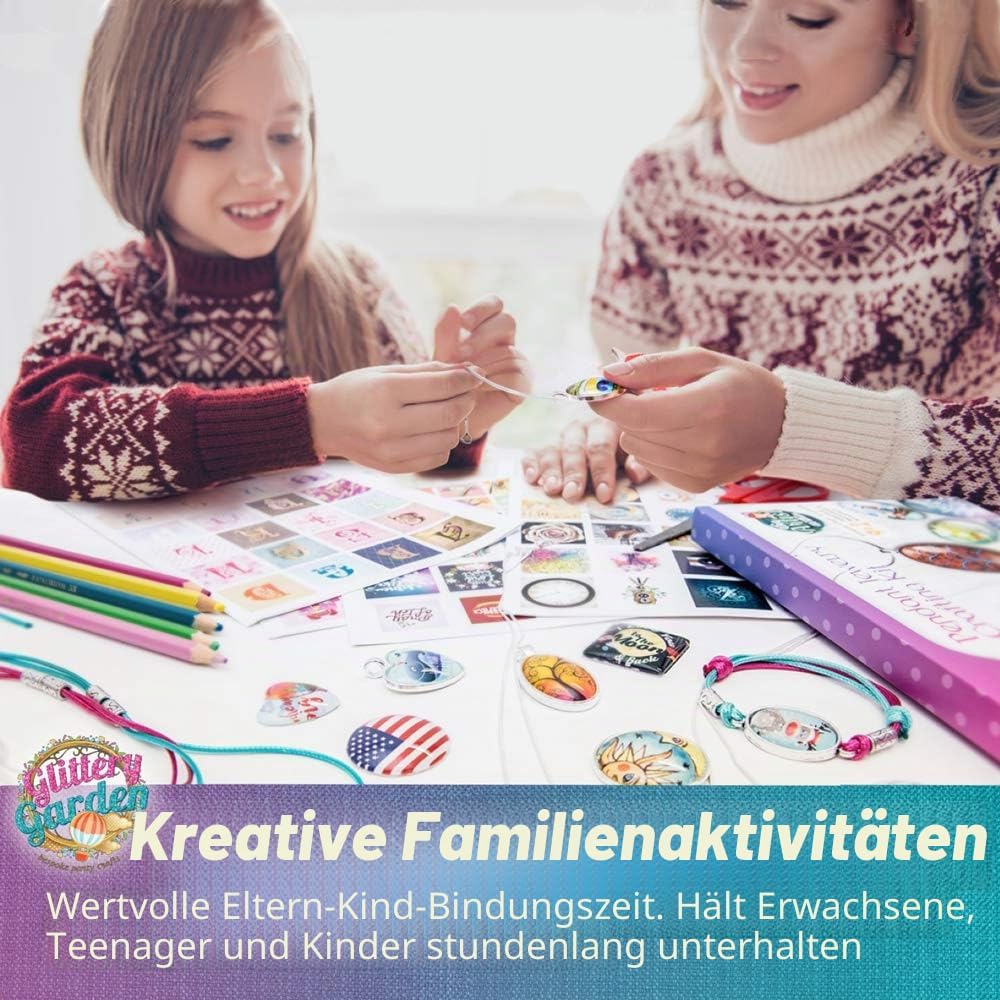 Mädchen Schmuckherstellung Kit. DIY Halskette Anhänger und Armband Bastelset mit Glasperlen & Charms