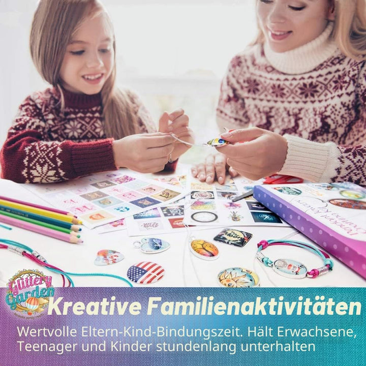 Mädchen Schmuckherstellung Kit. DIY Halskette Anhänger und Armband Bastelset mit Glasperlen & Charms