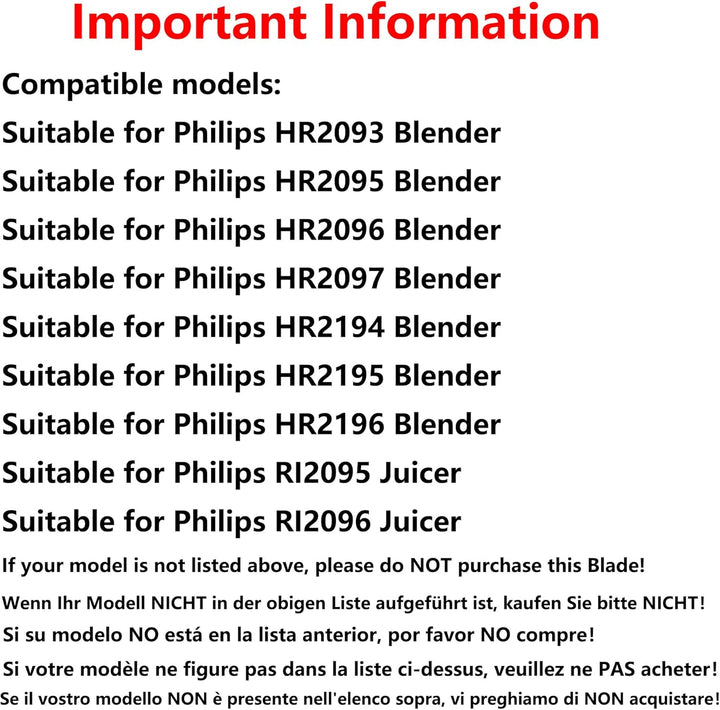Blender Blade for Philip Juicer Mixer, Blender Replacement Parts Compatible with Philip HR2093, HR20