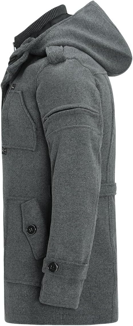 YOUTHUP Mantel Herren Wollmantel mit Kapuze Regular Fit Wolle Wintermantel Mittelange Winter Herrenm