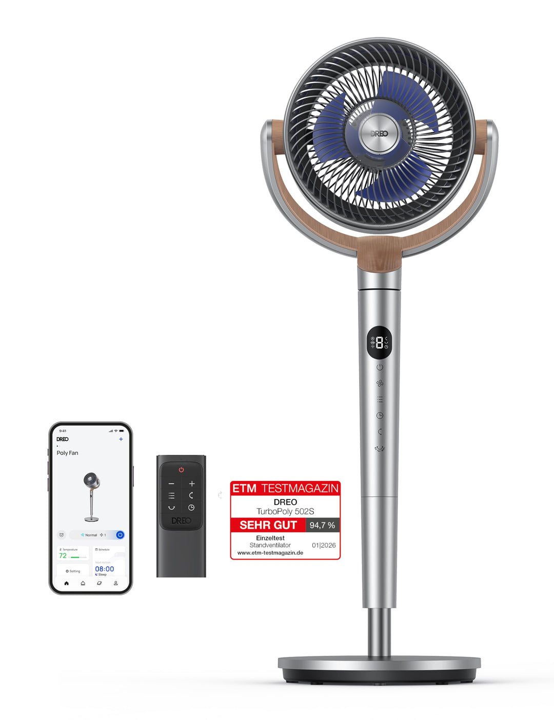 DREO Smart Standventilator, 120°+120° Oszillierend Ventilator mit Wi-Fi/Sprachsteuerung, 20dB Leiser