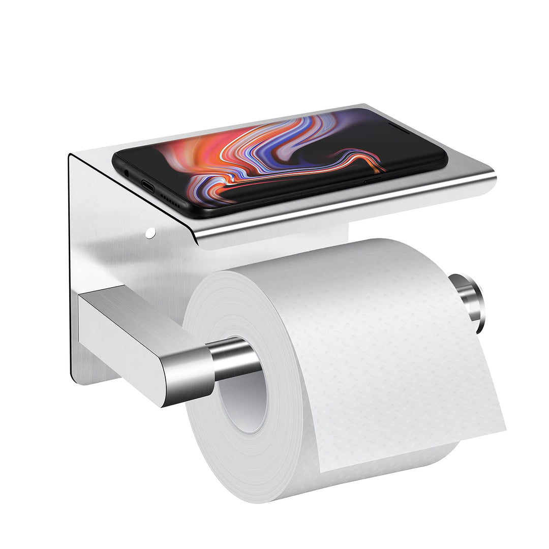 Toilettenpapierhalter Ohne Bohren mit Ablage, ASOFTY Selbstklebend Klopapierhalter Gebürstet Edelsta