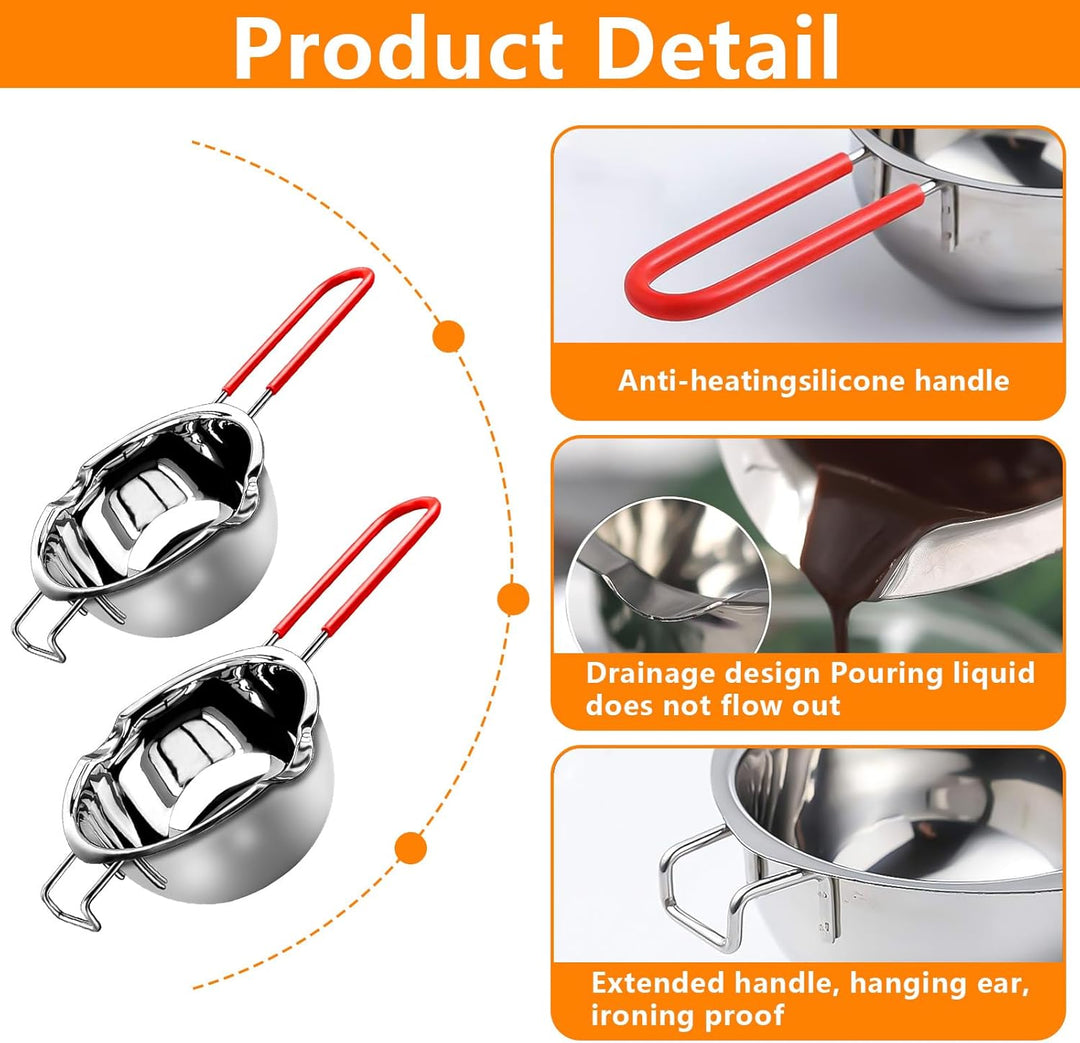 XTUDOU® 2 Stück Schmelztopf Schokolade, Wasserbad Schmelzschale 304 Edelstahl mit 2 Spatel und Hitze