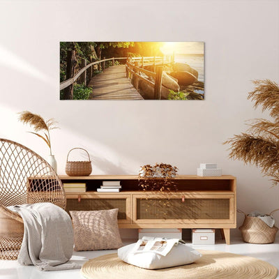 Wandbilder Dekoration Wohnzimmer Brücke Meer Welle Panorama Bilder auf Leinwand 120x50cm Leinwandbil