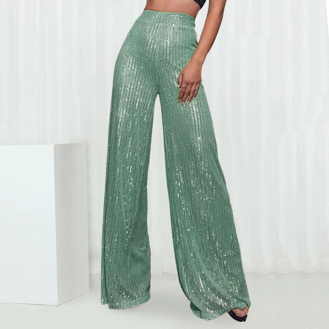 Generisch 2025, lässige Paillettenhose, glitzernde Pailletten, hohe Taille, weites Bein, Schlaghose,