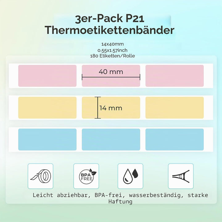 NELKO Original P21 Etikettenband-Ersatz, adaptiertes Etikettendruckpapier, 14 x 40 mm, standard-lami