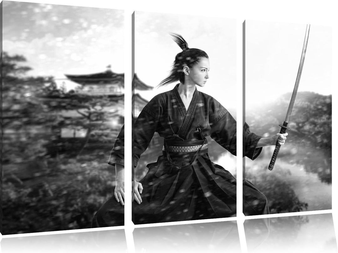 Pixxprint Samurai-Kriegerin als Leinwandbild/Grösse: 3 Teilig (120x80 cm) cm/Wandbild/Kunstdruck/fer