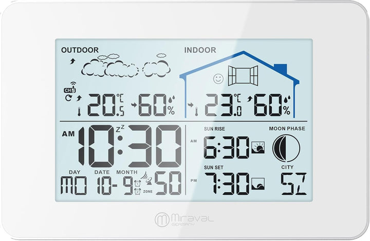 Miraval Funkwetterstation mit Aussensensor Datumsanzeige Mondphase Sonnenaufgang Indoor & Outdoor Lu