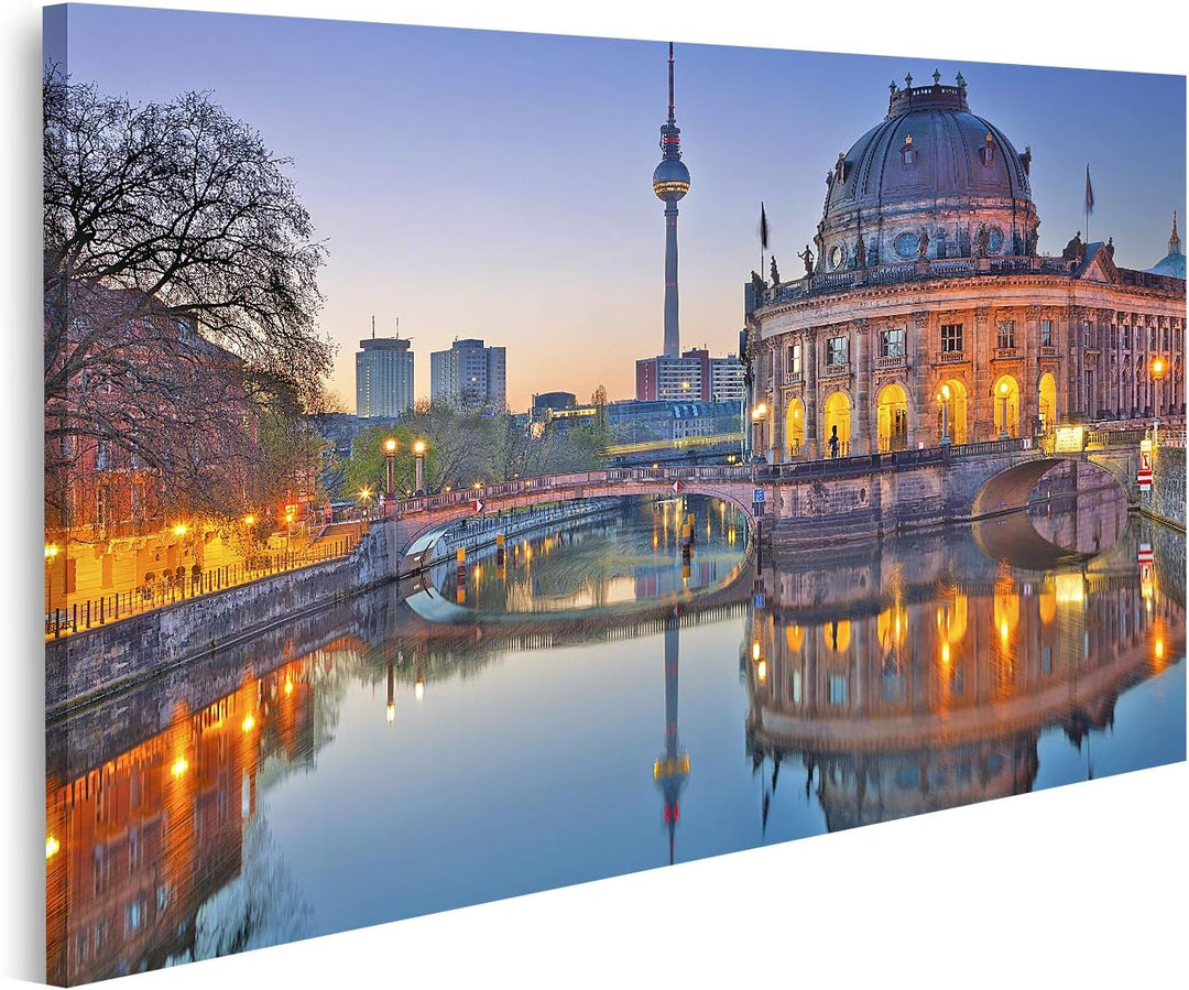 islandburner Bild auf Leinwand Berlin Abenddämmerung Bilder Wandbilder Poster Leinwand 100x57cm, Lei