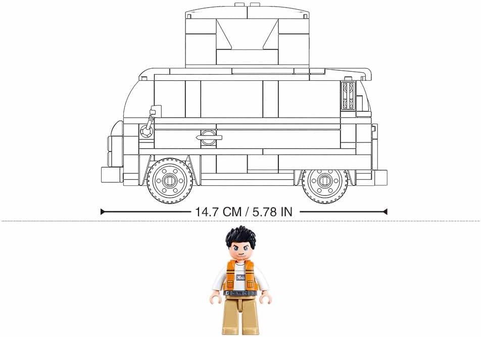 Sluban TS-2 Camping Modellbaukasten, 1/35 Massstab, 265 Teile, Blauer Campingbus mit Gelbem Dachaufs
