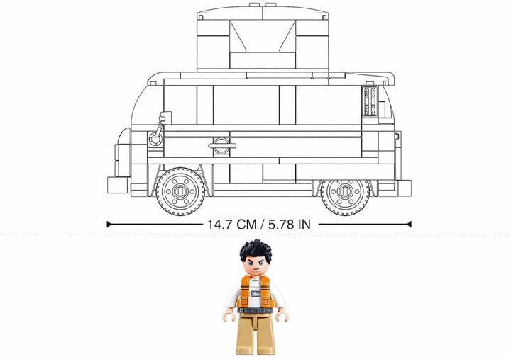 Sluban TS-2 Camping Modellbaukasten, 1/35 Massstab, 265 Teile, Blauer Campingbus mit Gelbem Dachaufs