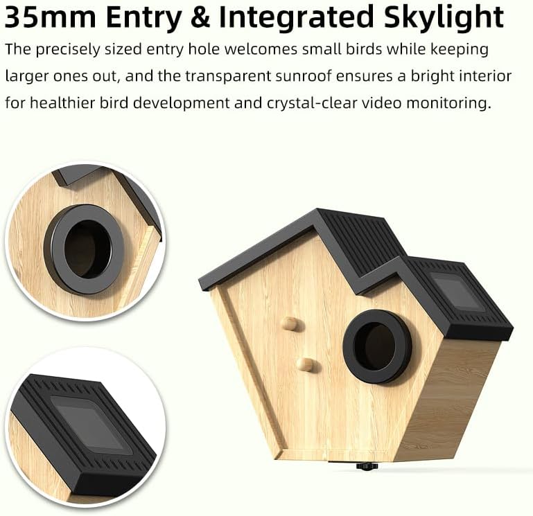 Vogelhaus mit Kamera, 2K Kamera WLAN Outdoor mit Massivholz Nistkasten, 2,4G WiFi & App Benachrichti