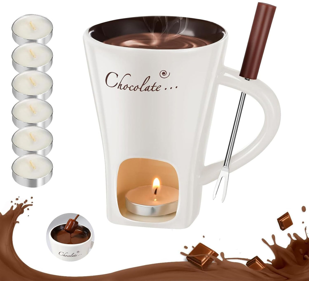 magimagi Schokoladen Fondue Tasse, Schokoladen Hot Pot Schmelzbecher mit Gabel,Keramik Schokoladen B