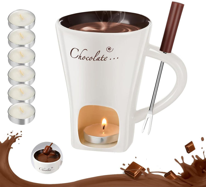 magimagi Schokoladen Fondue Tasse, Schokoladen Hot Pot Schmelzbecher mit Gabel,Keramik Schokoladen B
