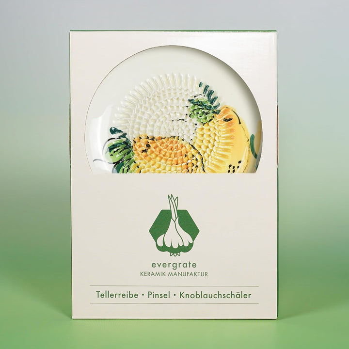 Evergrate® Keramikreibe Melissa mit Geschenkbox – mit Reibe, Knoblauchschäler, Rezeptheft & Pinsel –