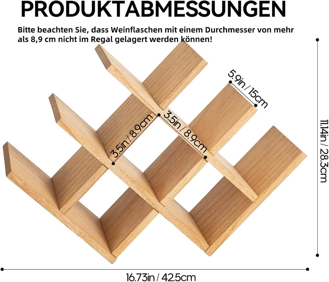 KIRIGEN hölzernes 8-Flaschen-Weinregal, 3-stufiges Holz-Wein-Displayregal, Stand- und Theken-Weinauf