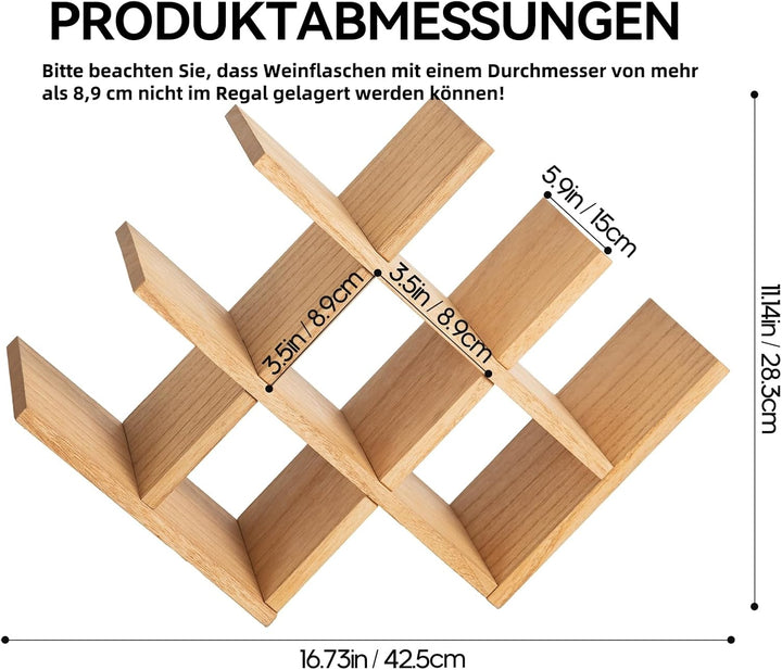 KIRIGEN hölzernes 8-Flaschen-Weinregal, 3-stufiges Holz-Wein-Displayregal, Stand- und Theken-Weinauf