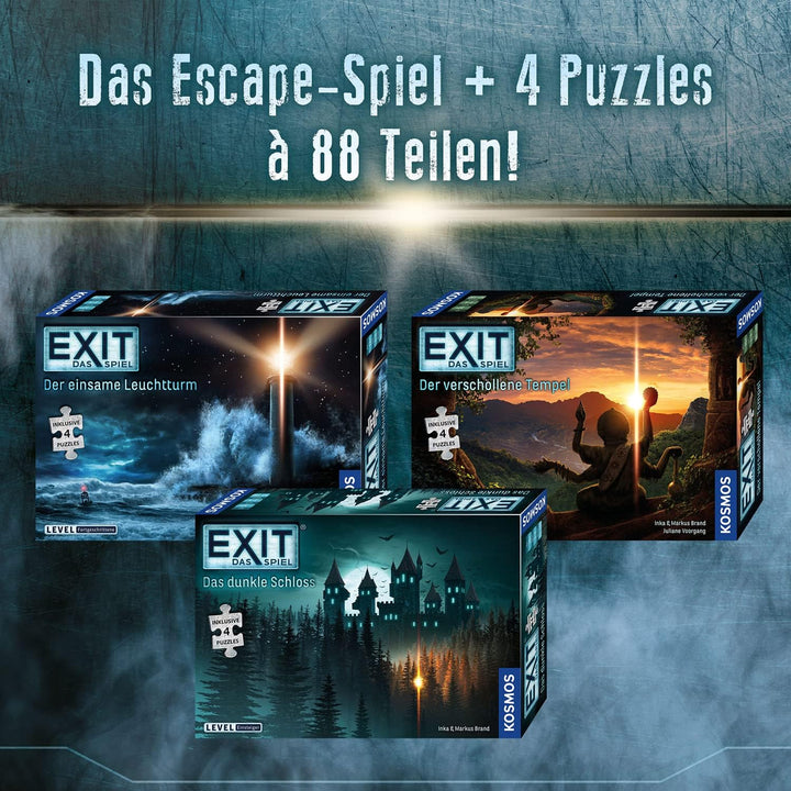 Kosmos EXIT® - Das Spiel + Puzzle: Der verschollene Tempel | Inklusive 4 Puzzles á 88 Teilen, Level: