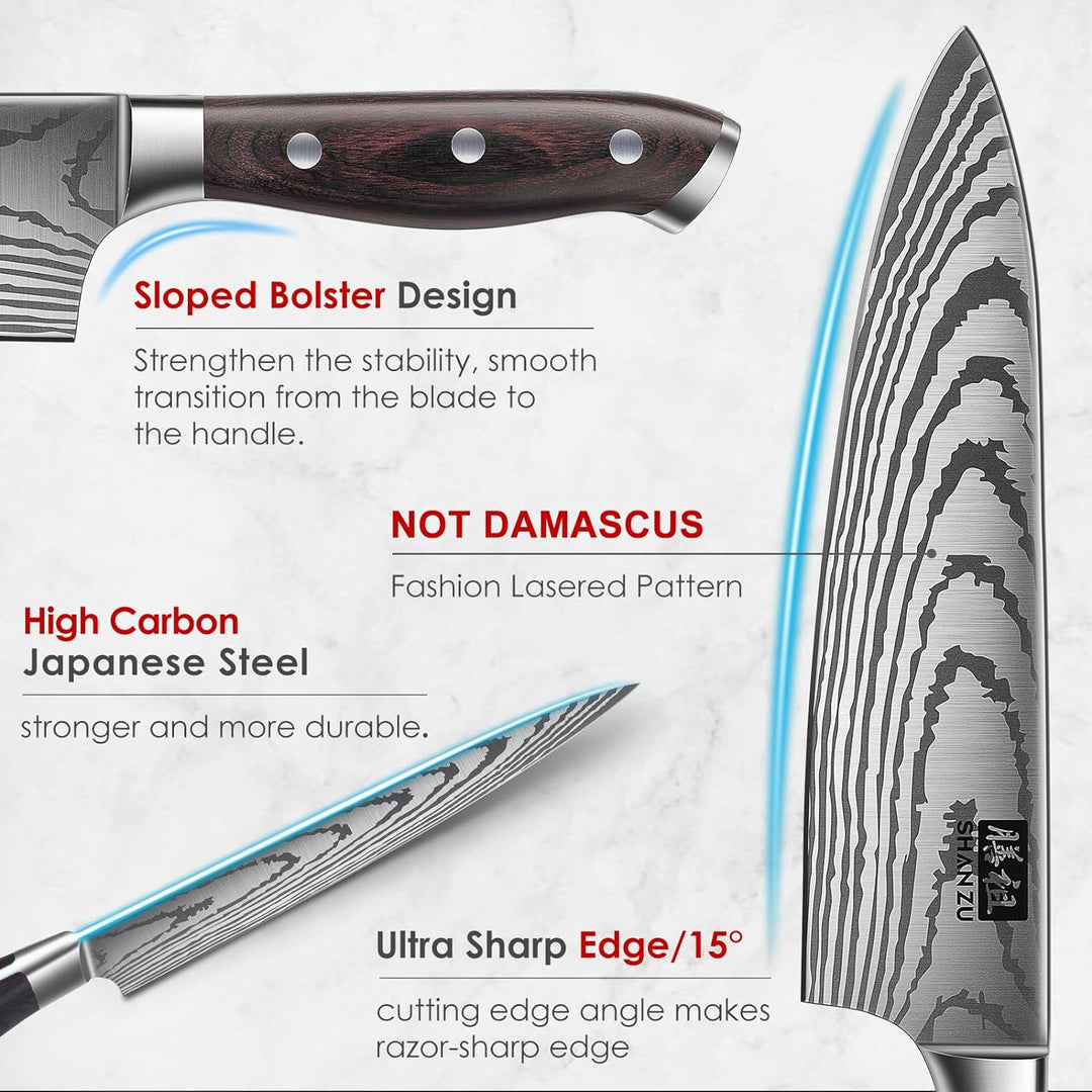 SHAN ZU Messerset 16 teilig, Japanisches Küchenmesser Set mit Block, Ultrascharfes Messerset für die