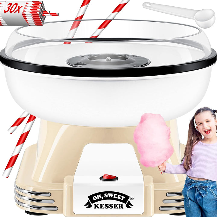 KESSER® Zuckerwattemaschine Set für Dein zuhause - Mit 30x Zuckerwatte Stäbchen & Messlöffel - Retro