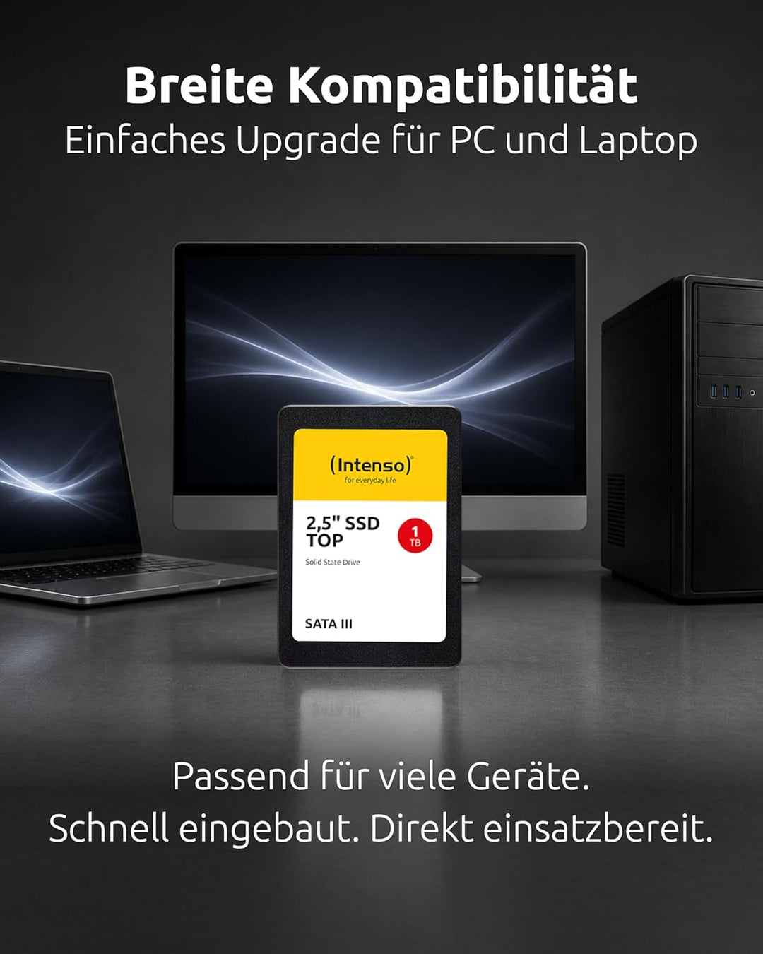 Intenso Interne 2,5" SSD SATA III Top, 1 TB, 550 MB/Sekunden, Schwarz, Festkörper-Laufwerk 1TB Sata
