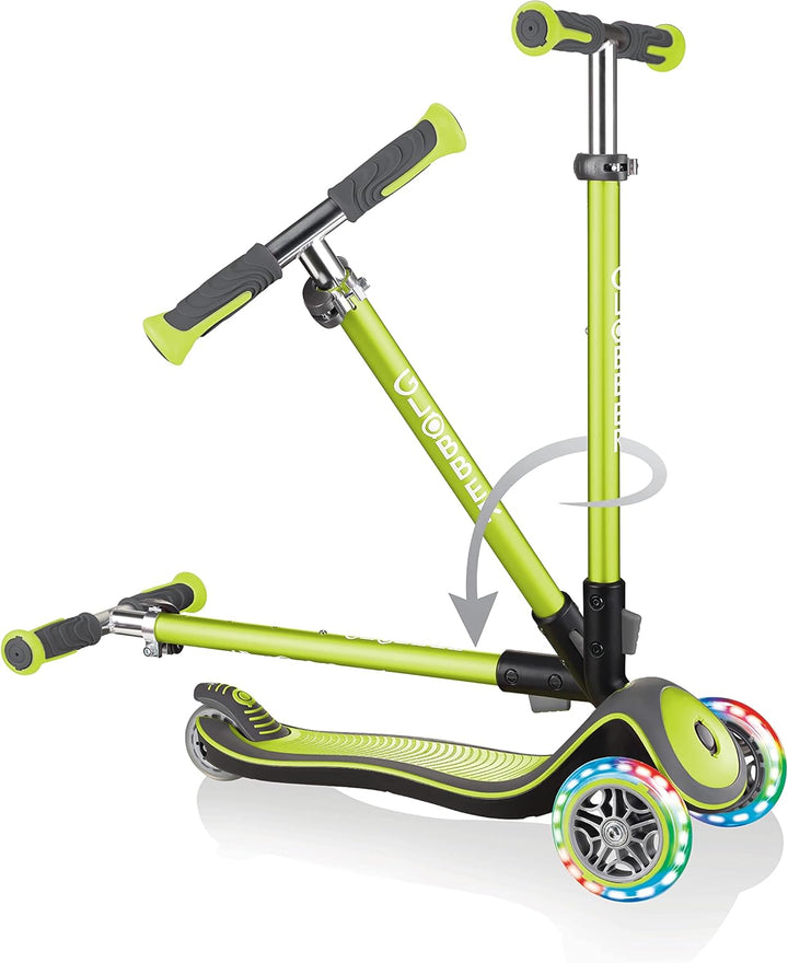 GLOBBER Elite Deluxe Lights – Tretroller Kinder, 120/80 mm, ABEC 5, 3-rädrig, höhenverstellbar, LED-