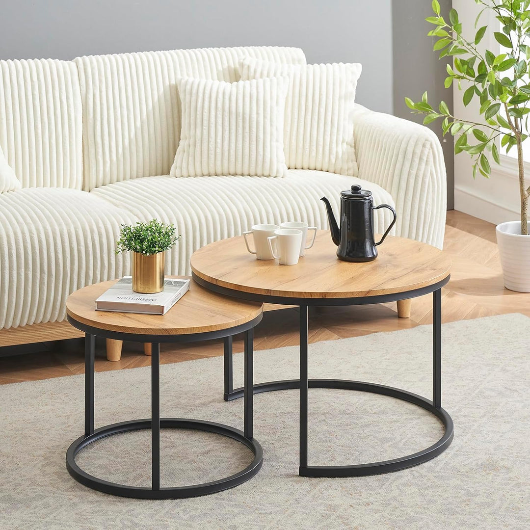 Soayone Couchtisch 2er Set, Moderne Couchtische mit Schwarz Metallgestell, Couchtisch Eiche, Couchti