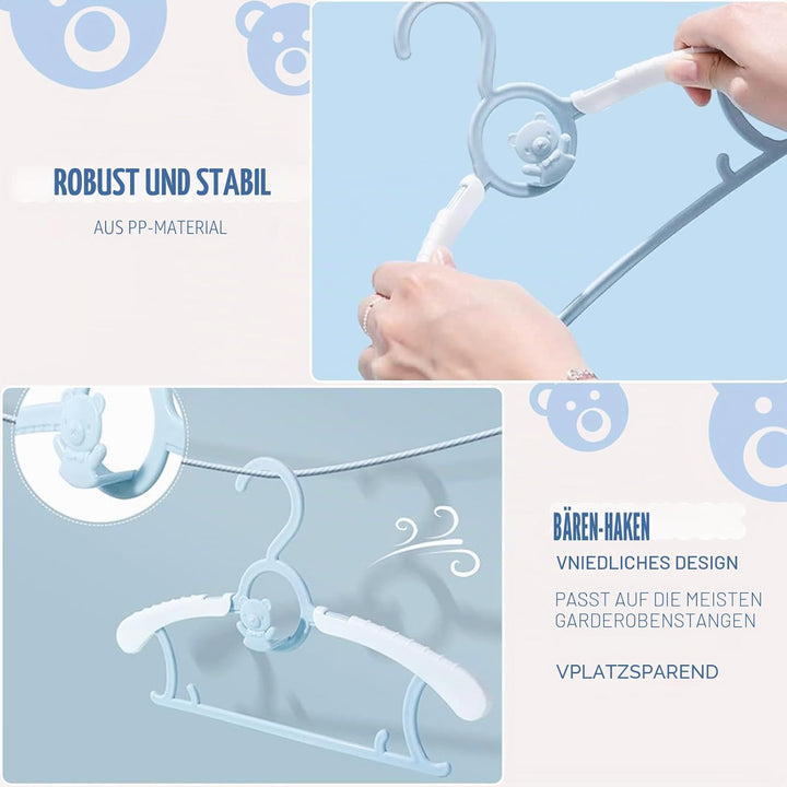 HGYZE Baby Mitwachsende kleiderbügel Kinder, Stapelbare Hanger + Haken + Hosenständer, rutschfest Ba