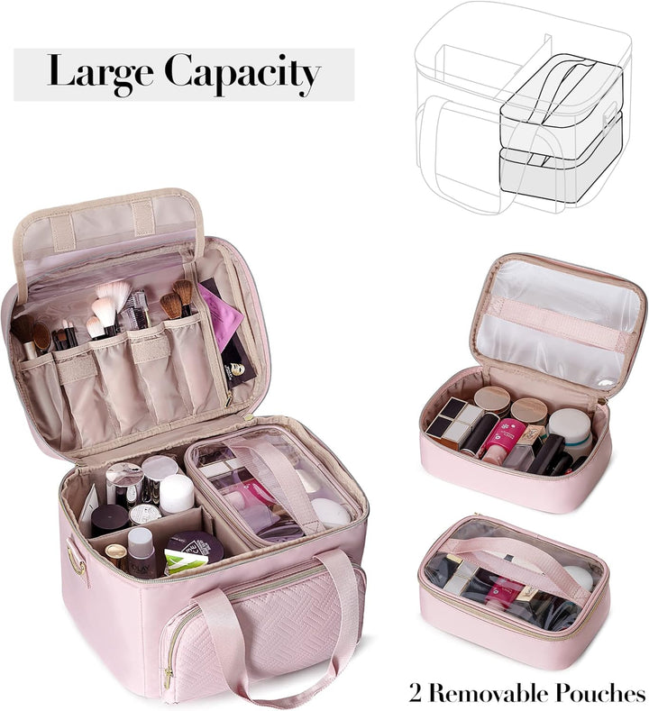 Makeup Tasche Reisetasche mit 2 einzelnen Kosmetiktaschen, grosser Makeup Organizer für Frauen, Rosa
