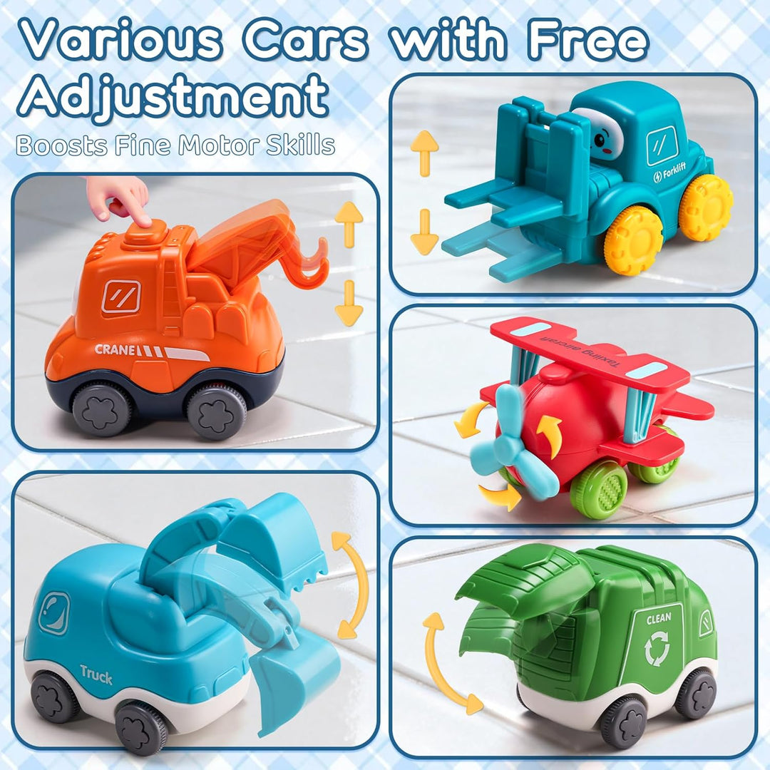 lerrbo 6 PCS Cartoon Lastwagen Auto Spielzeug mit Kräne/Spielmatte/Aufbewahrungstasche|Babyspielzeug