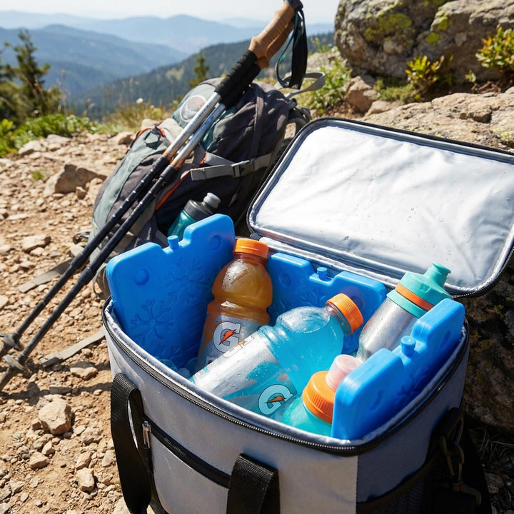 MIJOMA Kühlakku 4er Set 800 ml – extra flach aus HDPE – wiederverwendbar für Kühlbox Kühltasche Camp