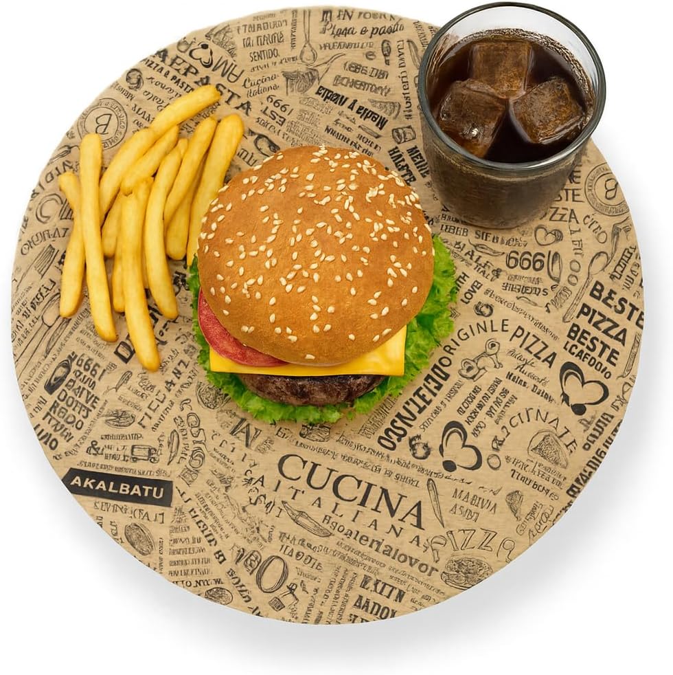 Inoverse Deli Paper Ø 32,5 cm – 500 Blatt Rundes Fettdichtes Pizzapapier & Einschlagpapier – Zeitung