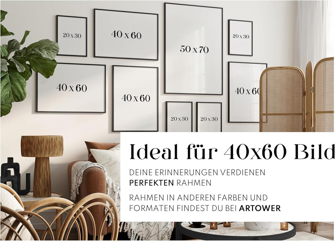 Bilderrahmen für 40 x 60 cm Schwarz Holz Dünner Rahmen | Posterrahmen Gross Collage | Picture Frame