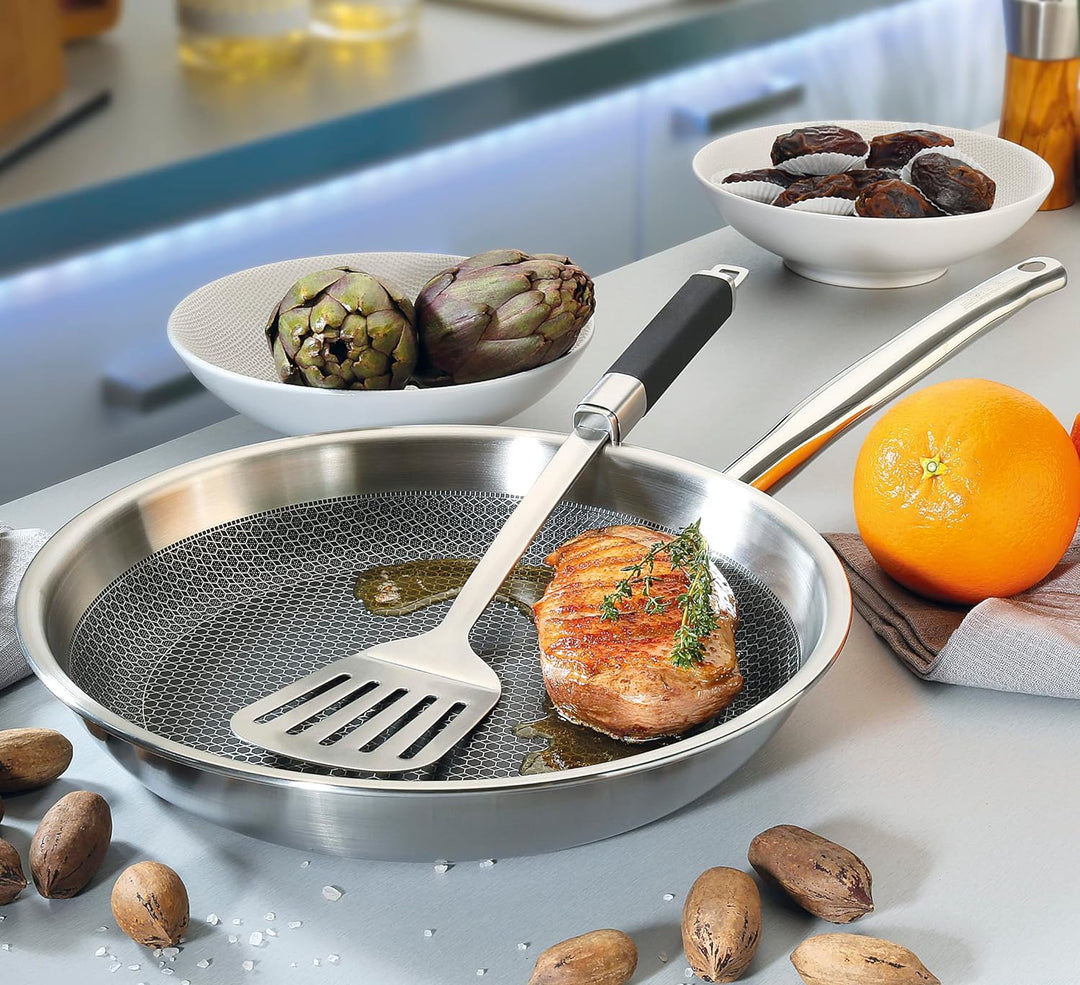 Spring Vulcano Cut Resist Bratpfanne 24 cm, Edelstahl, Antihaft-beschichtete Pfanne, Induktionsgeeig