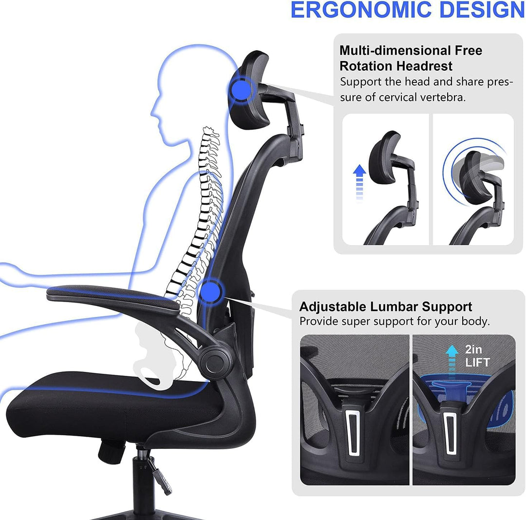 JAJALUYA Bürostuhl Ergonomisch Computerstuhl mit Verstellbarer Kopfstütze und Lordosenstütze Schreib