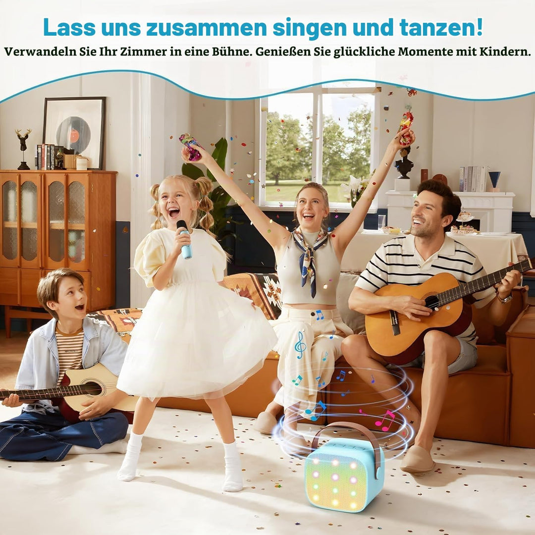 Mini-Karaoke-Maschine mit 2 kabellosen Mikrofonen, Top-Tragbare Bluetooth-Karaoke-Maschine für Kinde
