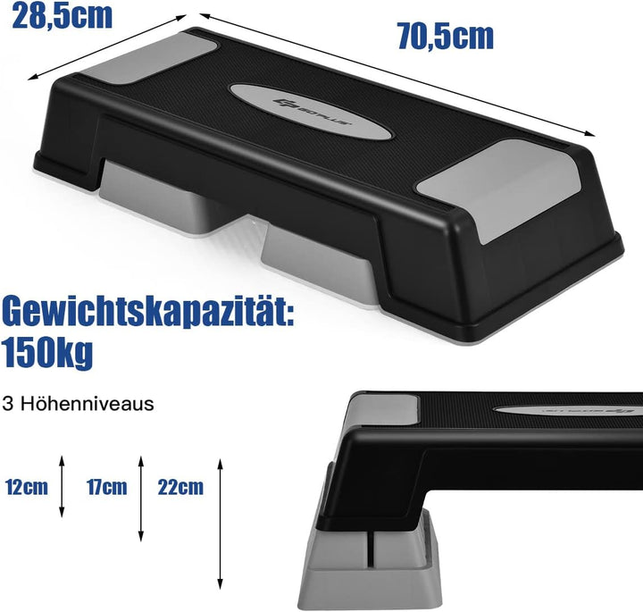 COSTWAY Höhenverstellbarer Aerobic Stepper mit 3 Stufen 12 / 17 / 22cm, Steppbrett bis 150KG belastb