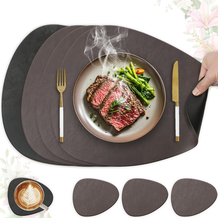 HELI MIAO 4er Set Tischset aus Leder-Imitat，Platzsets abwaschbar und wasserdicht，Platzdeckchen Leder