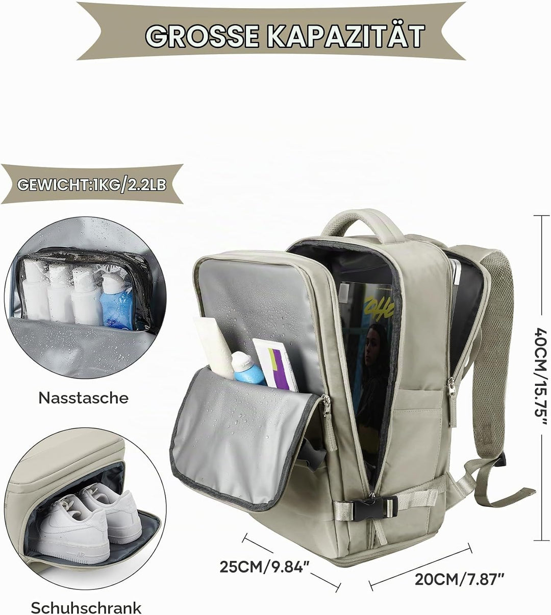 SZLX Grosser Reiserucksack Damen,Ryanair Handgepäck 40x20x25 Rucksack Easyjet Cabin Bag Rucksack Was