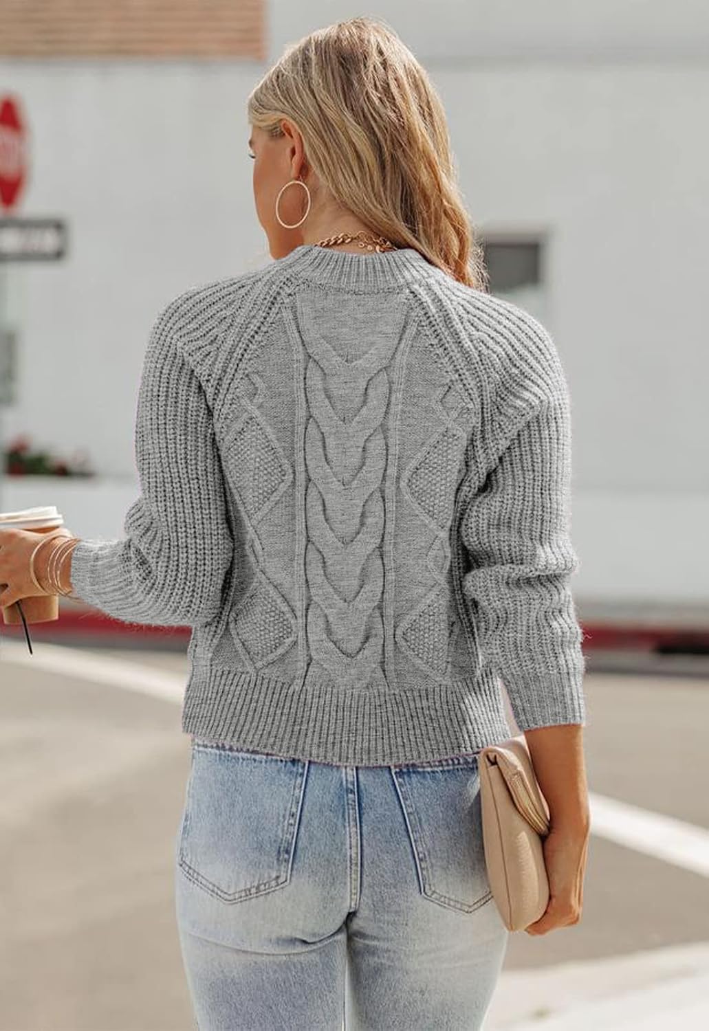 ANCAPELION Damen Kabel Pullover,Winter Casual Leicht Rundhals Langarm Einfarbig Elegant Gerippt Stri