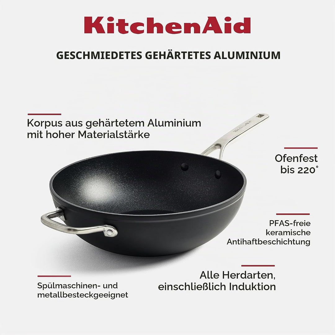 KitchenAid Forged Hardened Wok (30cm/5L), hart anodisiert, PFAS-freie keramische Antihaftbeschichtun