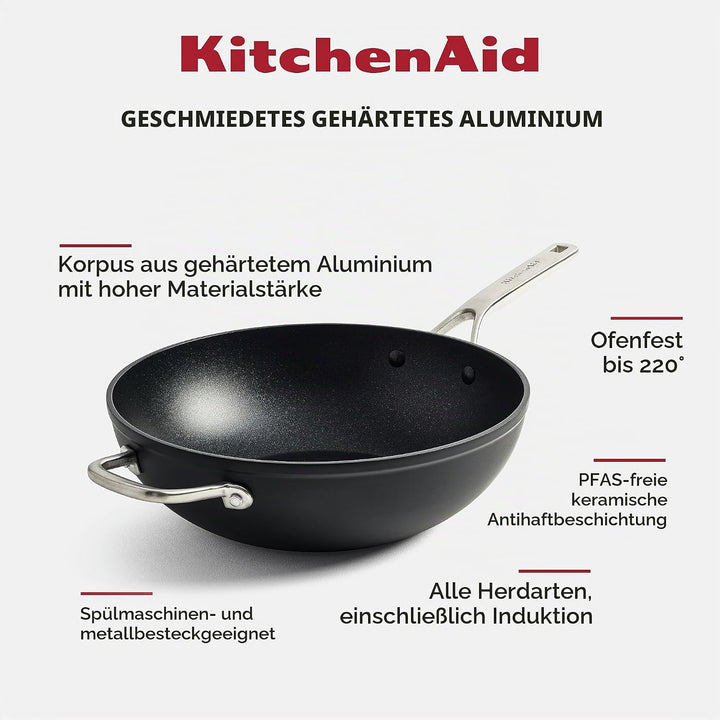 KitchenAid Forged Hardened Wok (30cm/5L), hart anodisiert, PFAS-freie keramische Antihaftbeschichtun
