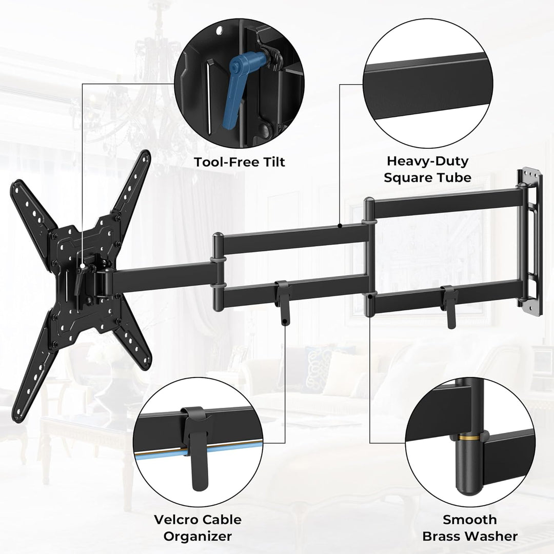 BONTEC Langarm TV Wandhalterung 950 mm Auszug für 26–65 Zoll Fernseher, voll bewegliche TV Halterung