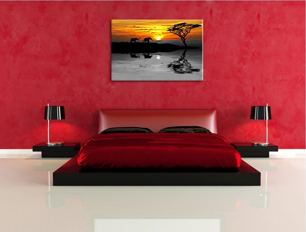 Afrikanische Steppe mit Elefanten schwarz/weiss Format: 100x70 auf Leinwand, XXL riesige Bilder fert