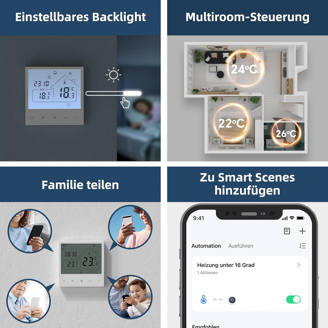 Fussbodenheizung Thermostat Digital, Beok Smart WiFi Thermostate für Wasser Fussbodenheizung und Gas