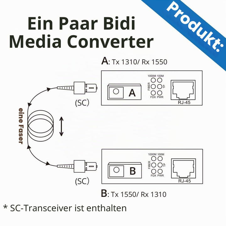 10Gtek® EIN Paar Gigabit Ethernet Medienkonverter, mit Built-in 1Gb Bidi Single-Mode SC Transceiver,