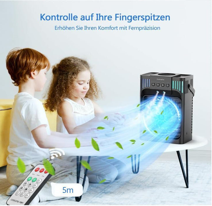 Mobile Klimaanlage mit Fernbedienung,1200 ML Mini Luftkühler mit 3 Luftgeschwindigkeiten & 3 Kühlneb