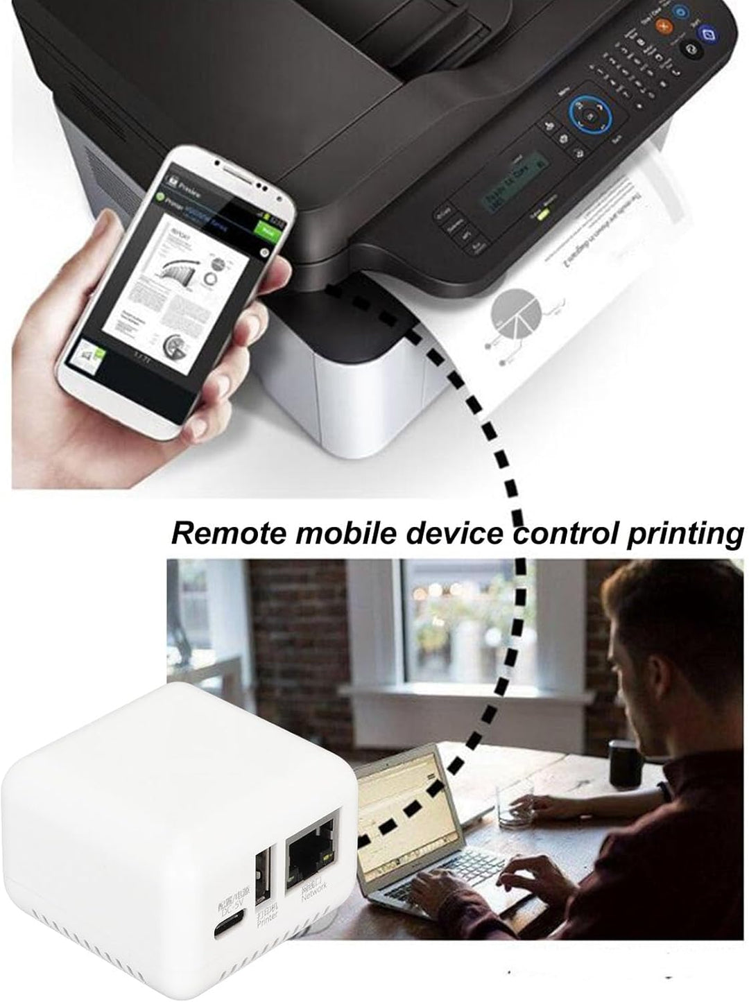 ciciglow USB 2.0-Netzwerk-Druckserver, LAN-Druckfreigabeserver für USB-Drucker, Computer-Druckserver