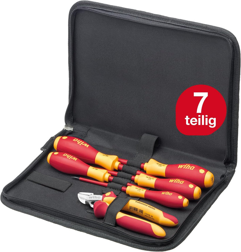 Wiha Werkzeug Set Elektriker 7-teilig I Schraubendreher Set + Seitenschneider in Werkzeugmappe I Gru